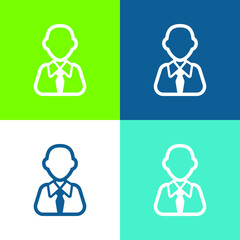 Bald Businessman Flat four color minimal icon set