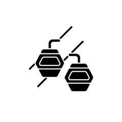 Fototapeta premium Maokong gondola black glyph icon. Taipei lift transportation. Crystal travel cabins. Asian trip. Taiwan cable car. Mountain chariot. Silhouette symbol on white space. Vector isolated illustration