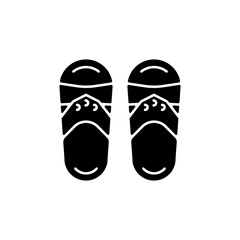 Taiwanese slippers black glyph icon. Traditional walking shoes. Warm weather feet protection. Asian summertime footwear. Silhouette symbol on white space. Vector isolated illustration