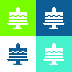 Birthday Cake Flat four color minimal icon set