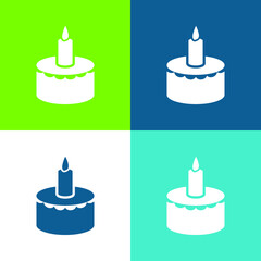 Birthday Cake With Candle Flat four color minimal icon set