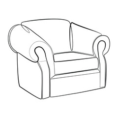 Armchair line drawing on white isolated background
