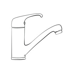 Water tap one line drawing on white isolated background