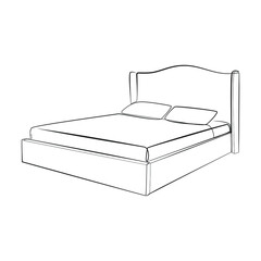 Double bed line drawing on white isolated background