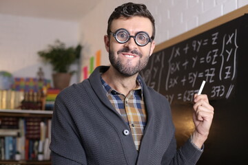 Math teacher with thick eyeglasses
