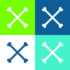 Bones Silhouette Forming A Cross Symbol Flat four color minimal icon set