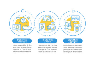 Digital twin variety vector infographic template. Digital instance presentation outline design elements. Data visualization with 3 steps. Process timeline info chart. Workflow layout with line icons