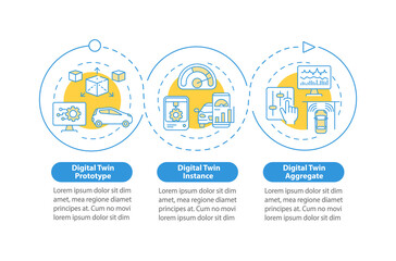 Fototapeta premium Digital twin variety vector infographic template. Digital instance presentation outline design elements. Data visualization with 3 steps. Process timeline info chart. Workflow layout with line icons
