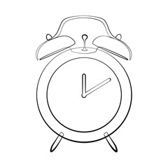 Alarm clock line drawing on white isolated background