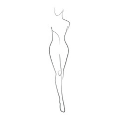 Silhouette of a nude woman standing with her legs crossed line drawing on white isolated background