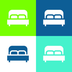 Bed Flat four color minimal icon set