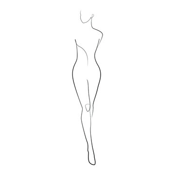 recommend clip art: Silhouette of a nude woman standing with her legs crossed line drawing on white isolated background