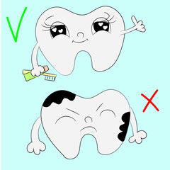 colored healthy and sick tooth comparison