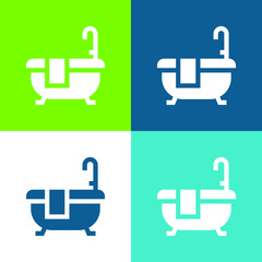 Bath Flat four color minimal icon set