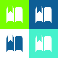 Bookmark On An Open Book Black Shape Flat four color minimal icon set