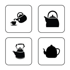 kitchen and cooking supplies vector icons: kettle, tea leaves, EPS 10