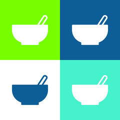 Bowl With Spoon Flat four color minimal icon set