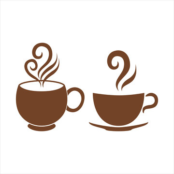 Coffee logo in cup and steam. Vector Icon illustration isolated