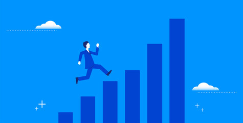 走るビジネスマンとグラフのイラストイメージ、ベクター