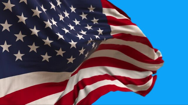 Close up of an American flag. The US flag flutters in the wind. 4th of July, Independence Day, American Election