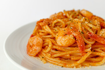 Rosé pasta on white background