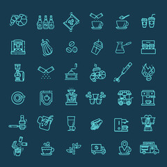 Coffee vector icons set. Thin line design