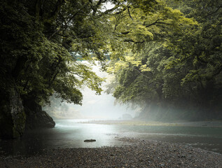 Mist With Beautiful River. Iruma River In Japan.Best Nature Place.Summer Time.