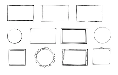 Fotobehang Hand drawn set of simple frames and borders with different shapes: rectangular, square, oval. Cut out isolated vector illustration for your banner design.Doodle sketch style. Element with a pen brush © _Helen_Sun_Design_