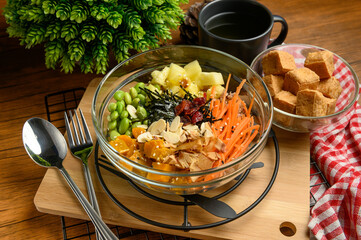 Variety choices of ingredient on poke bowl