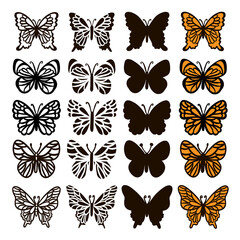BUTTERFLY SET Monochrome Cute Insects On White Background Cartoon Hand Drawn Sketch For Print And Cutting Natural Lepidopterology Vector Illustration Collection