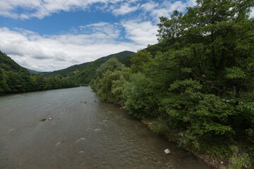 Fototapeta premium Mountain river in Carpathian region, Ukraine