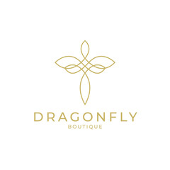 Minimalist elegant Dragonfly logo design with line art style for boutique jewelry and saloon
