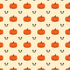 Halloween Concept.pumpkin seamless pattern with face on pastel background. jack o lantern design for wrapping, paper, wallpaper, fabric, packaging, texture,print vector illustration.