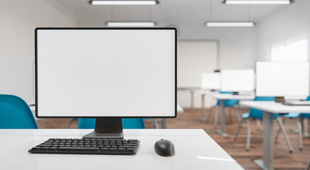 mockup of computer monitor in a classroom