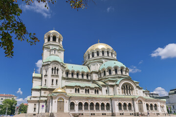 Landmarks of Bulgaria. Alexandr Nevski Cathedral in Sofia during a beautiful summer day with blue...