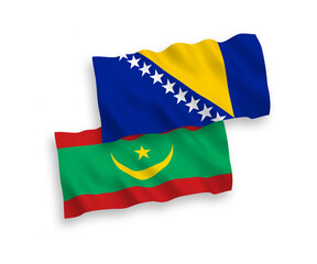 Flags of Islamic Republic of Mauritania and Bosnia and Herzegovina on a white background