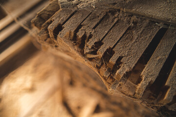 wood material industrial background, carpenter machine equipment for wooden construction factory, work about natural wood plank texture pattern in brown color