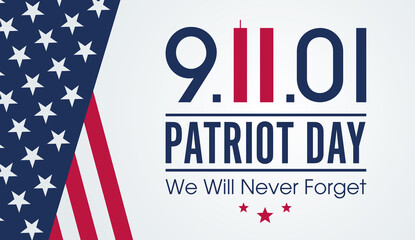 National Day of Prayer and Remembrance for the Victims of the Terrorist Attacks on 09.11.2001. Vector banner design template with american flag and text on light background for Patriot Day.