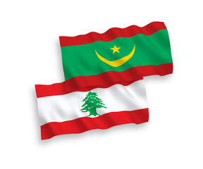 Flags of Islamic Republic of Mauritania and Lebanon on a white background
