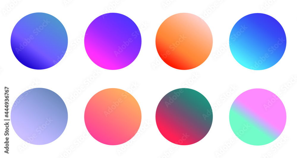 Poster set of round vector gradient. multicolor sphere. modern abstract background texture. template for de