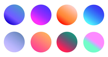Set of round Vector Gradient. Multicolor Sphere. Modern abstract background texture. Template for design. Isolated objects
