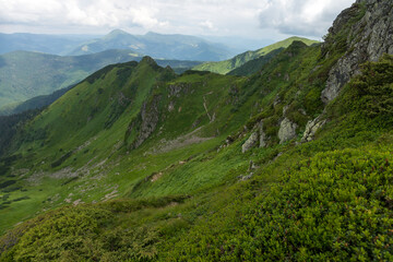 Fototapeta na wymiar Precipice of mount Pip Ivan Marmarosky in Maramures Carpathian Mountains