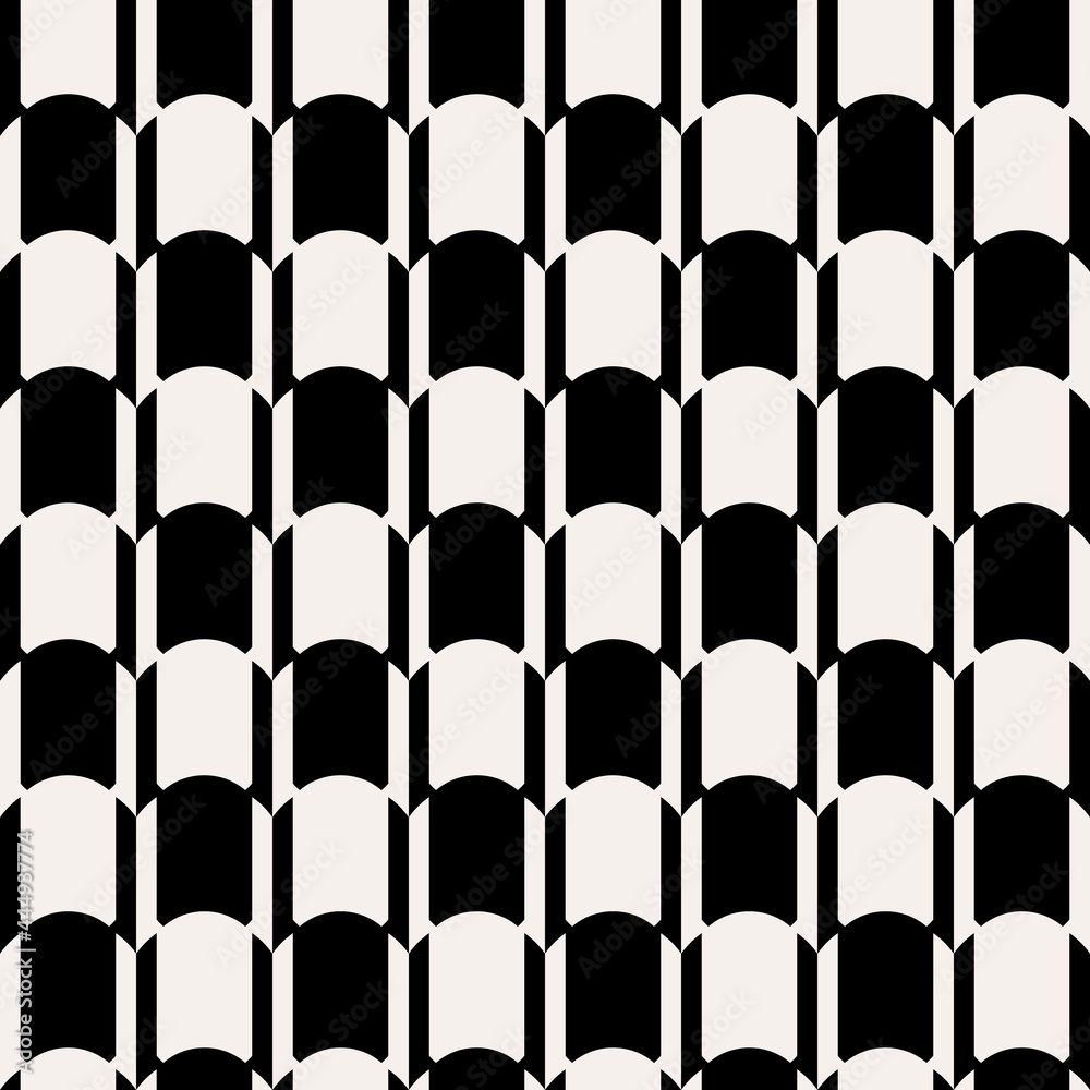 Poster round checker black and white shapes. vector abstract decorative and seamless rounded cells.