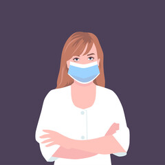 Girl in a mask on a lilac background.