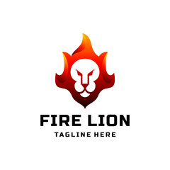 Double Meaning Logo Design Combination of Lion and Fire