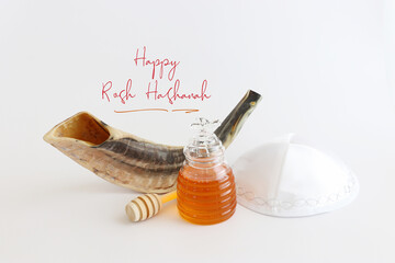 religion image of shofar (horn) oand honey. Rosh hashanah (jewish New Year holiday)