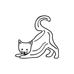 Cute cat in a funny pose. Vector black and white doodle isolated illustration. Pet playful