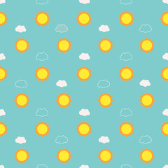 Sweet and cute sun with cloud seamless pattern on blue background isolated vector. Retro and vintage style. Suitable for decorating, wallpaper, wrapping paper, fabric and etc.