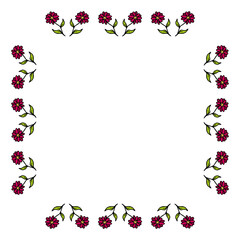 Square frame with vine color flowers on white background. Doodle style. Vector image.