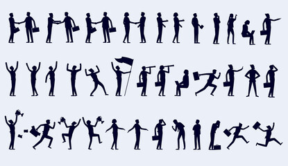 Silhouettes of business people - Businessmen and businesswomen in silhouette illustration, working and doing various poses. Corporate design elements concept, vector format
